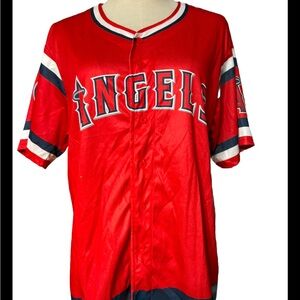 Angels Salvadoran Heritage Day  Adult Medium Red Button Up Jersey, sixth man